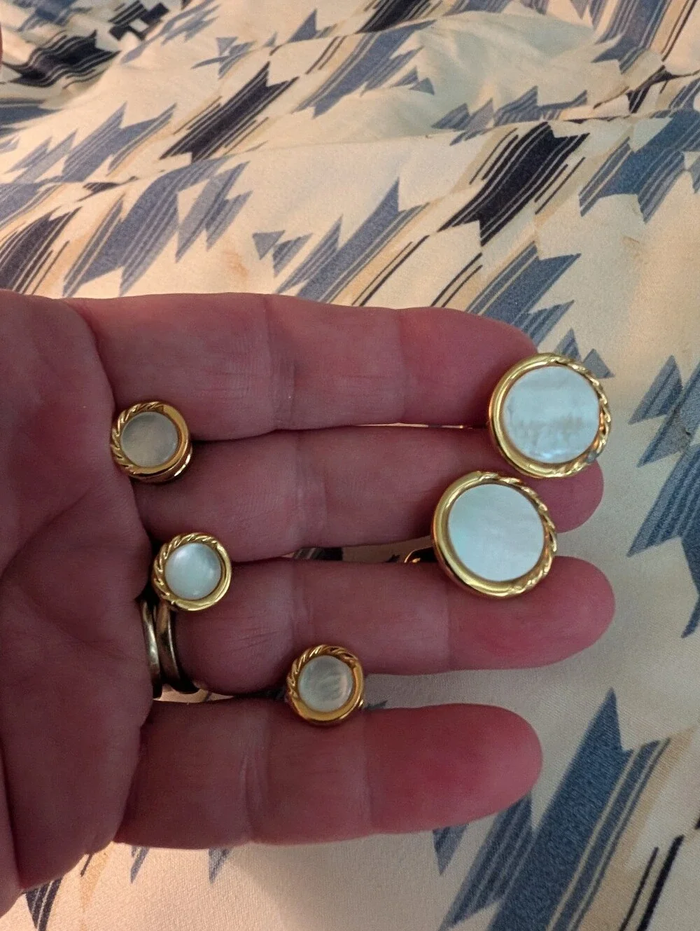 Vintage Gold-Tone Mother of Pearl Cufflinks And Tuxedo Button Set